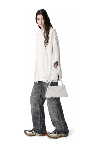 HANURI GRAY LEATHER ACCORDION SHOULDER BAG