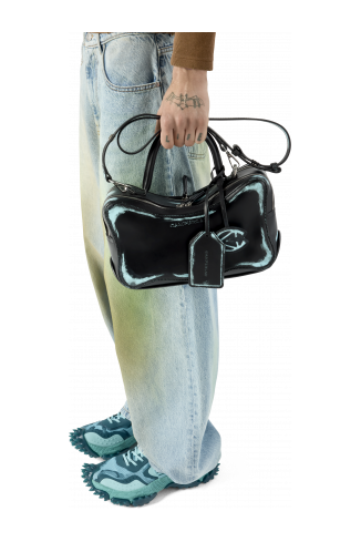 LUNSSI LUNSSI Leather Distorted Shoulder Bag in Black-Turquoise