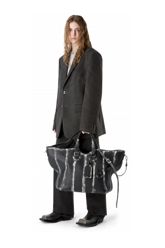 LAUKKU BLACK-LIGHT Gray LEATHER TOTE BAG