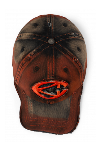 DISTORTED WASHED SPRAYED CAP POMARAŃCZOWY Z EFEKTEM SPRANIA I SPRYSKANIA