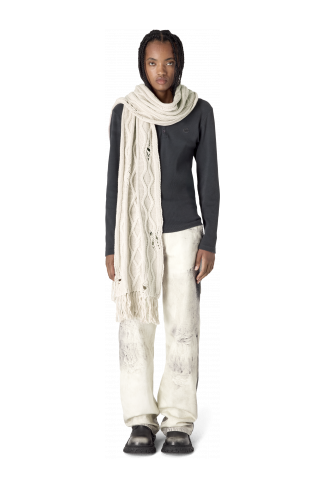 DISTRESSED CABLE KNIT SCARF OFF WHITE