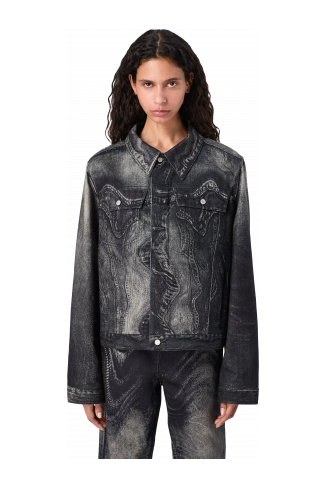 DISTORTED PRINT DENIM JACKET Black-gray Denim Jacket