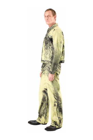Denim Jacket  Yellow-Black Distorted Print Denim Jacket