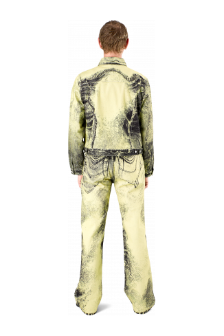 Denim Jacket  Yellow-Black Distorted Print Denim Jacket