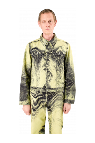 Denim Jacket  Yellow-Black Distorted Print Denim Jacket