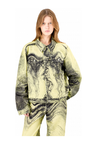Denim Jacket  Denim jack met geel-zwarte distorted print