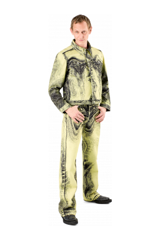 Denim Jacket  Yellow-Black Distorted Print Denim Jacket