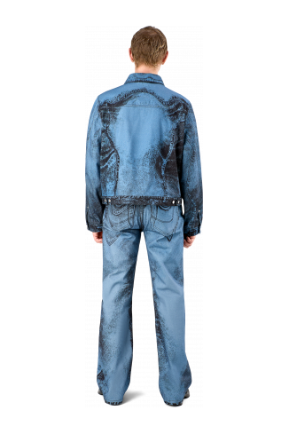 Denim Jacket  Dark Blue-Black Distorted Print Denim Jacket