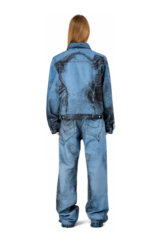 Denim Jacket  Denim jack met donkerblauw-zwarte distorted print