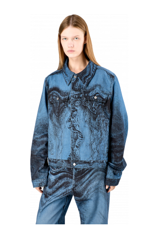 Denim Jacket  Denim jack met donkerblauw-zwarte distorted print