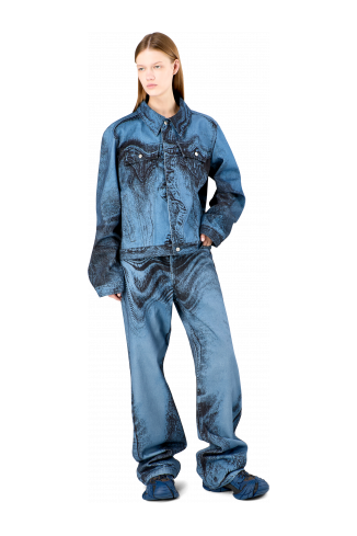 Denim Jacket  Denim jack met donkerblauw-zwarte distorted print