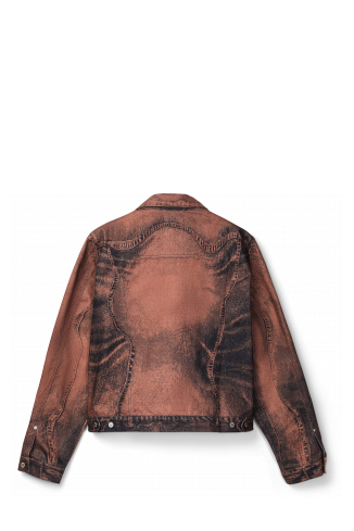 Back view of DISTORTED PRINT DENIM JACKET Brown-black Denim Jacket