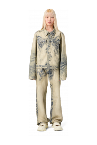 DISTORTED PRINT DENIM JACKET Sand-black Denim Jacket