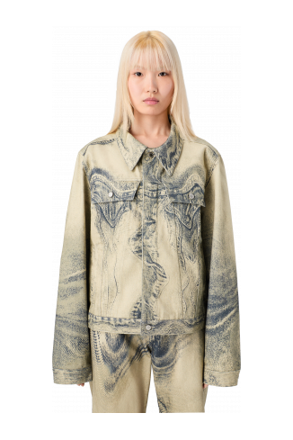 DISTORTED PRINT DENIM JACKET Sand-black Denim Jacket
