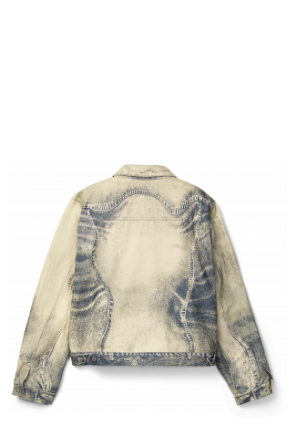 Back view of DISTORTED PRINT DENIM JACKET Sand-black Denim Jacket