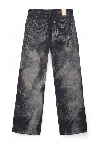 Back view of DISTORTED PRINT DENIM JEANS Black-gray Denim Jeans