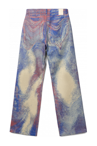Back view of Denim Jeans Blue-Beige-Red Denim Jeans