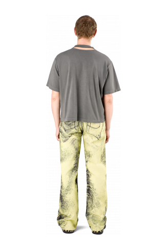 Denim Jeans Yellow-Black Distorted Print Denim Jeans