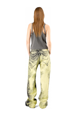 Denim Jeans Denim jeans met geel-zwarte distorted print