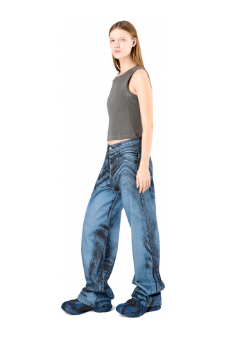 Denim Jeans Denim jeans met donkerblauw-zwarte distorted print
