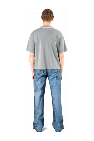 Denim Jeans Dark Blue-Black Distorted Print Denim Jeans