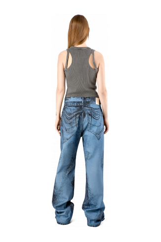 Denim Jeans Denim jeans met donkerblauw-zwarte distorted print