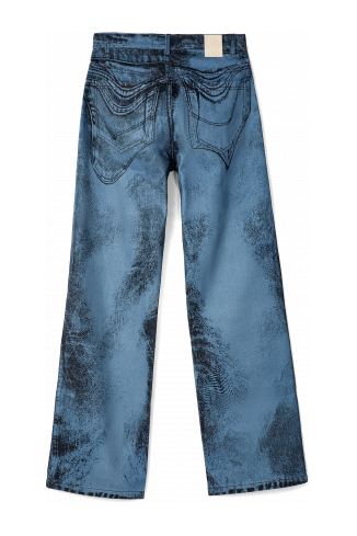 Back view of Denim Jeans Dark Blue-Black Distorted Print Denim Jeans