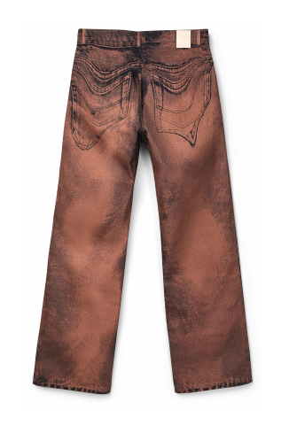 Back view of DISTORTED PRINT DENIM JEANS Brown-black Denim Jeans