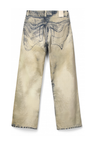 Back view of DISTORTED PRINT DENIM JEANS Sand-black Denim Jeans