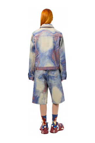 Denim Shorts Blauw-beige-rode denim short