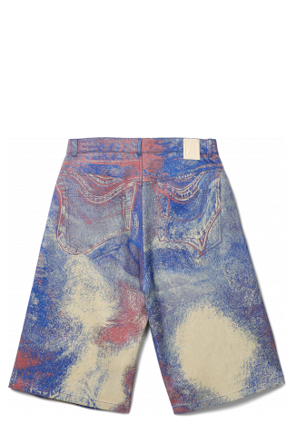 Back view of Denim Shorts Blue-Beige-Red Denim Shorts