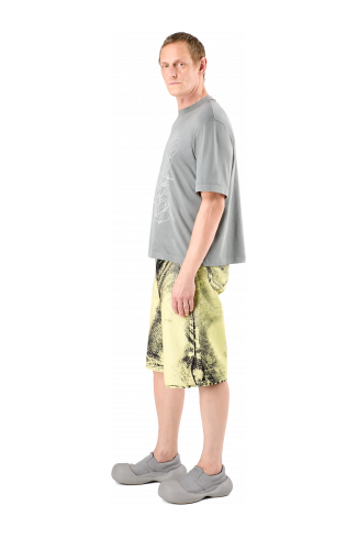 Denim Shorts Yellow-Black Distorted Print Denim Shorts