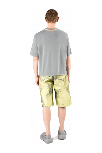 Denim Shorts Yellow-Black Distorted Print Denim Shorts
