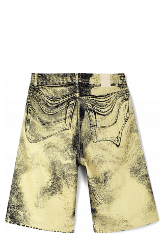 Back view of Denim Shorts Yellow-Black Distorted Print Denim Shorts