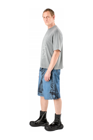Denim Shorts Dark Blue-Black Distorted Print Denim Shorts