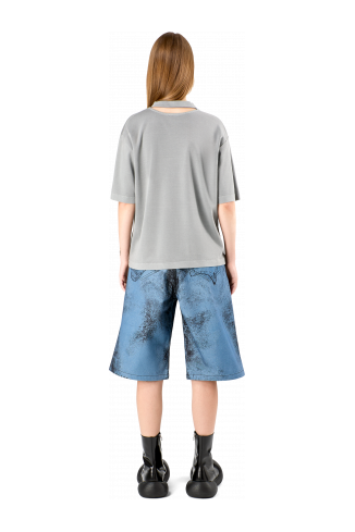 Denim Shorts Denim short met donkerblauw-zwarte distorted print