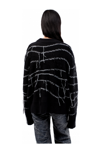 Melange Knit Sweater Zwarte biologisch katoenen gebreide trui