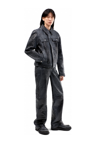 Leather Jacket Donkergrijs leren jack