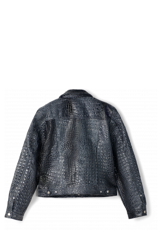 Back view of Leather Jacket Dark Gray Leather Jacket