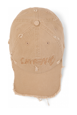 DISTORTED WASHED CAP Beige pet, vervaagd en distorted