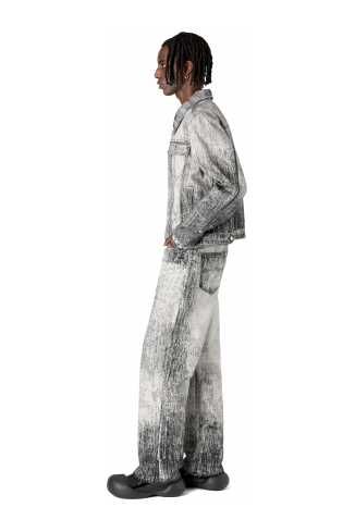 Denim Faded Black Paint Print Denim Jacket