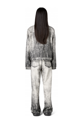 Denim Vervaagd zwart denim jack met verfprint