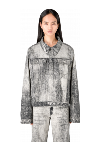 Denim Vervaagd zwart denim jack met verfprint