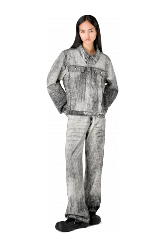 Denim Vervaagd zwart denim jack met verfprint