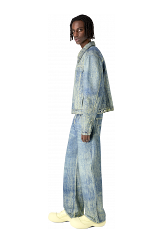 Denim Sand Blue Paint Print Denim Jacket