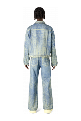 Denim Sand Blue Paint Print Denim Jacket