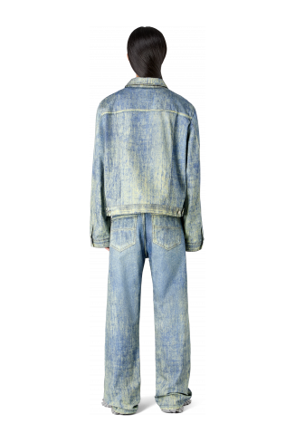 Denim Zand-blauw denim jack met verfprint