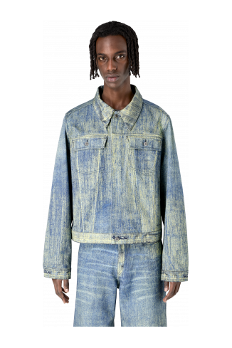 Denim Sand Blue Paint Print Denim Jacket