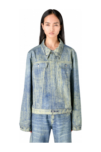 Denim Zand-blauw denim jack met verfprint