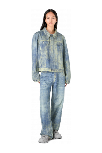 Denim Zand-blauw denim jack met verfprint